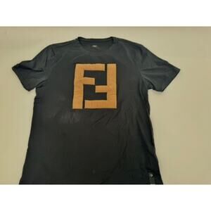 Fendi Roma FF Nubuck Applique T-Shirt Black Brown Size 2XL